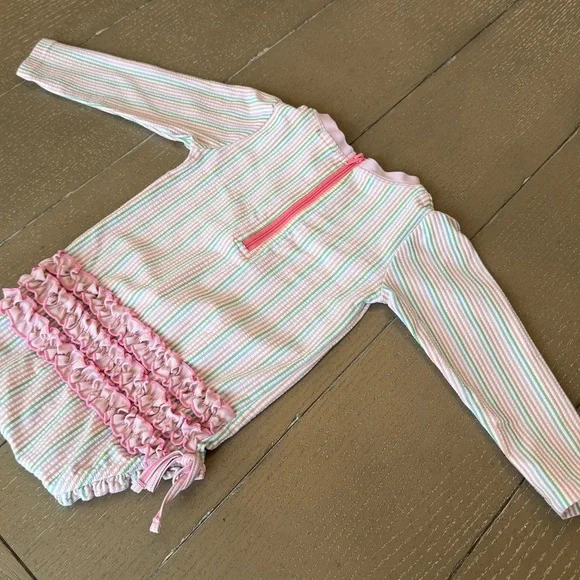 Ruffle Butts Baby Girls’ Rainbow Seersucker Long-Sleeve Swimsuit • Size 18-24M - Picture 9 of 11